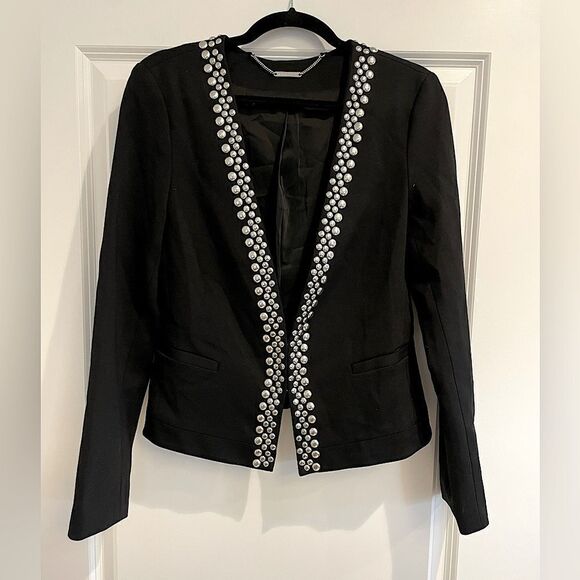 EUC Trina Turk Silver Studded Black Blazer Jacket Sz. 8 - Picture 1 of 7